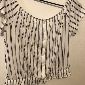 cute off the shoulder top .